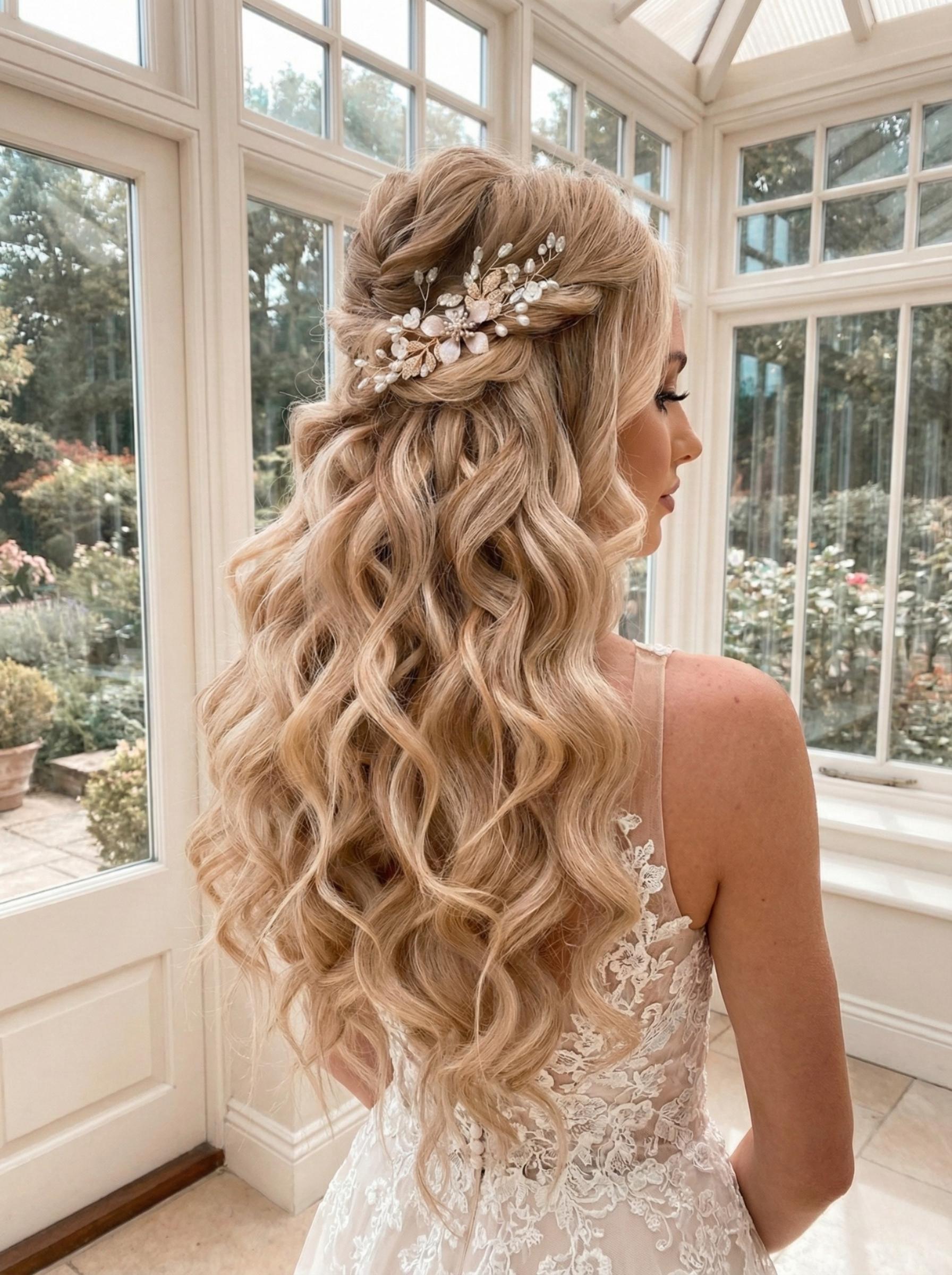 Bruidskapsel met haaraccessoire, het resultaat van een proefsessie — bruidsstyling Sint-Michielsgestel